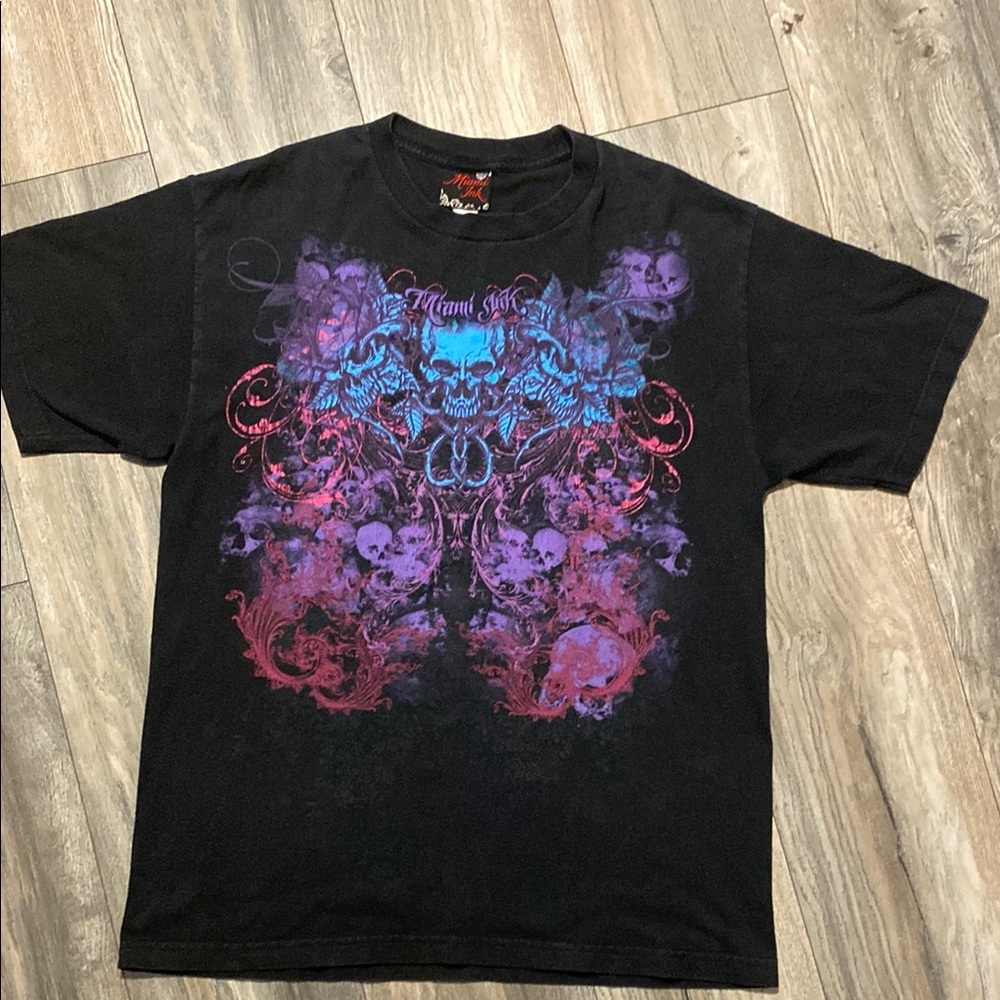 Miami Ink Vintage Black Graphic T-Shirt for Men